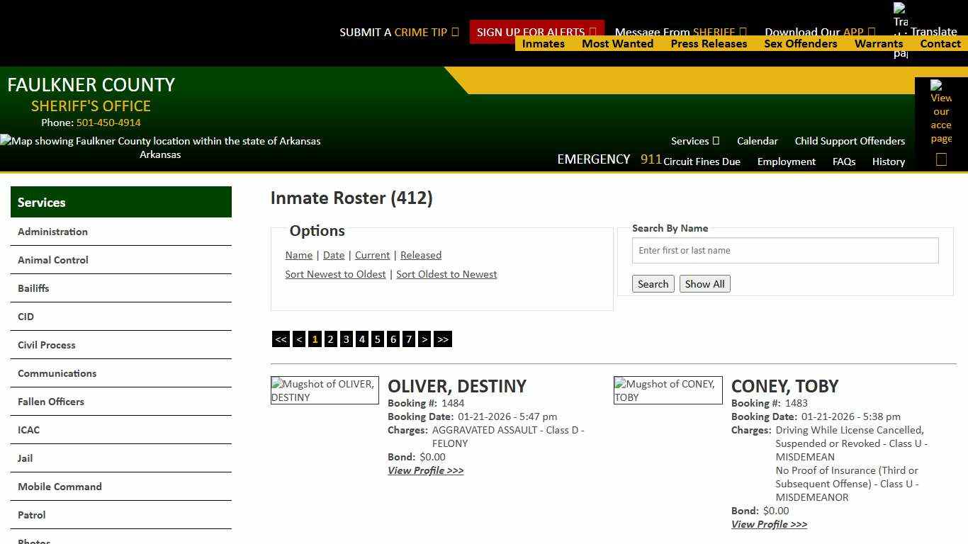 Inmate Roster - Current Inmates Booking Date Descending - Faulkner County Sheriff's Office
